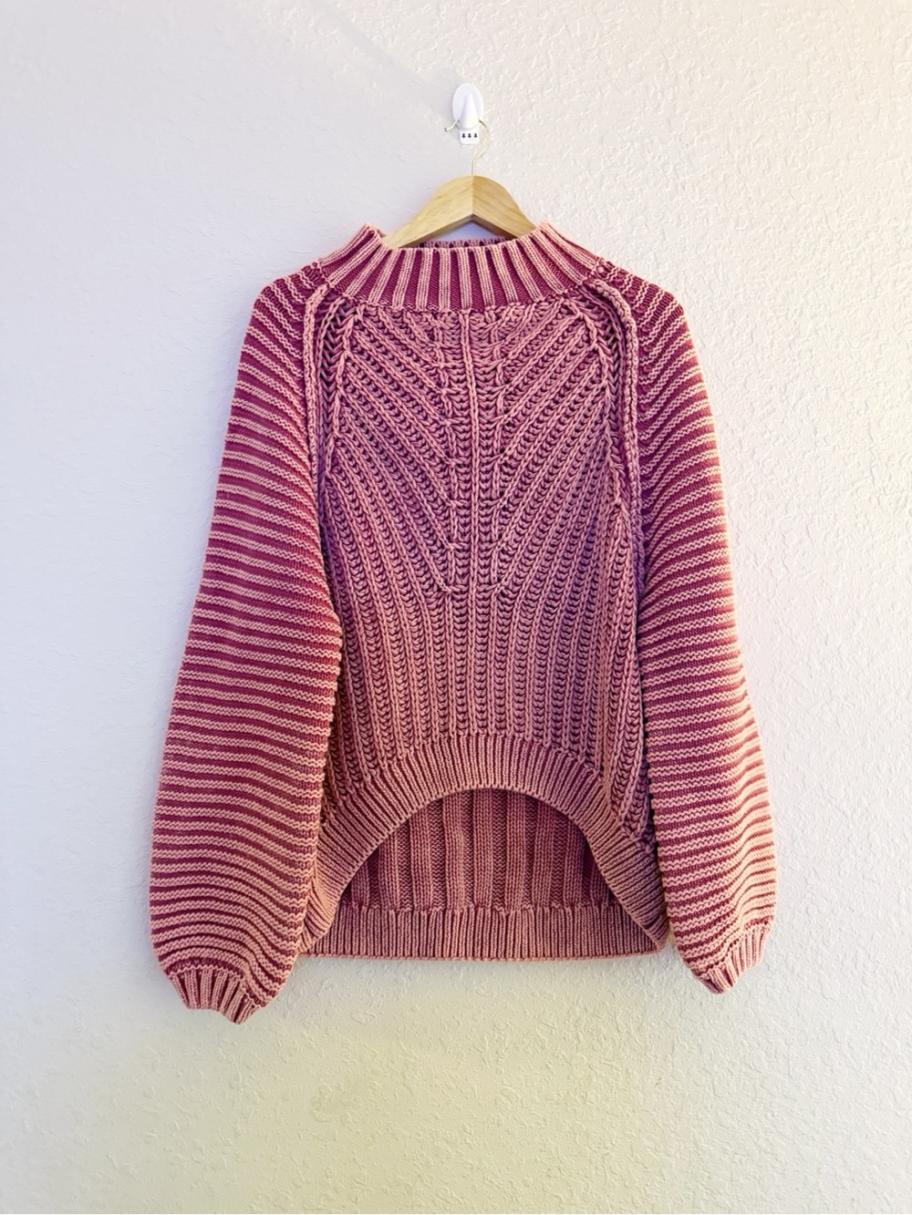 Free People Sweetheart Chunky Knit Sweater Pink Striped Hi-Low XL NWT - Picture 2 of 7